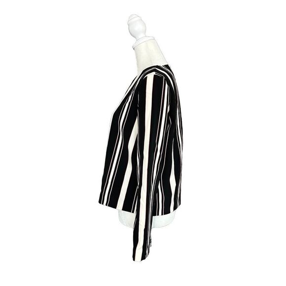 Zara Woman Black Red & White Stripe Collarless Cropped Blouse Size Medium - Picture 3 of 11
